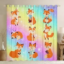 Homewish Cartoon Cute Fox Blackout Curtains Set of 2 (52x84 Each) for Teens, Kawaii Funny Animal Window Curtains, Bling Stars Print Curtains and Drapes, Black Out Curtains Decor
