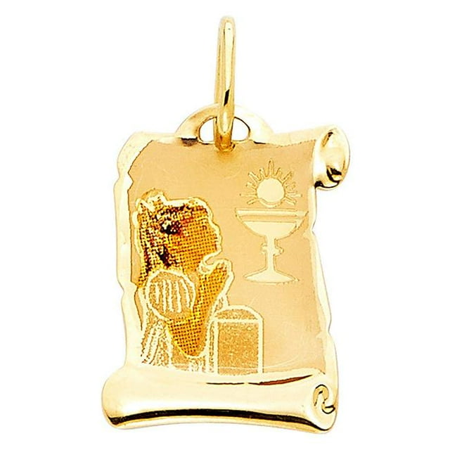 Precious Stars Bijou Pendentif en Or Jaune 14k pour Première Communion de Fille