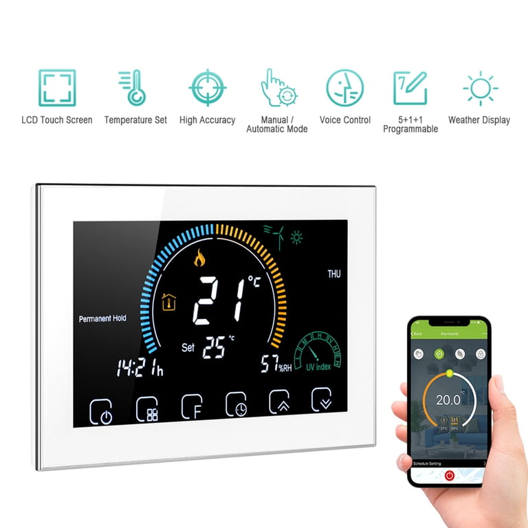 TureClos WiFi Smart Programmable Room Thermostat Backlit LCD Electric  Heating Controller BHT-8000-GALW, White - Walmart.com