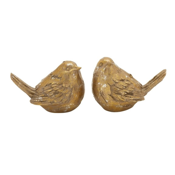 8"W, 6"H Gold Polystone Bird Sculpture, by DecMode (2 Count)