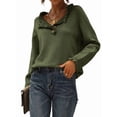 thumbnail image 2 of Pulls pour Femmes Automne Hiver Vêtements Manches Longues Boutonné Volant Col Rond Décontracté Tricoté Chandail Tops Vert Olive S, 2 of 8