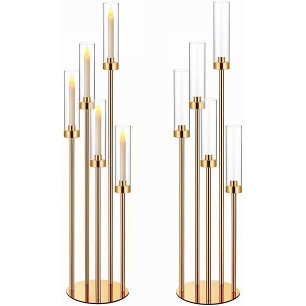 Centros de mesa de candelabros dorados de 42.5 pulgadas para mesas, portavelas, decoración de bodas, centros de mesa, decoraciones de mesa, portavelas de 5 brazos, juego de 2, pantalla de lámpara de