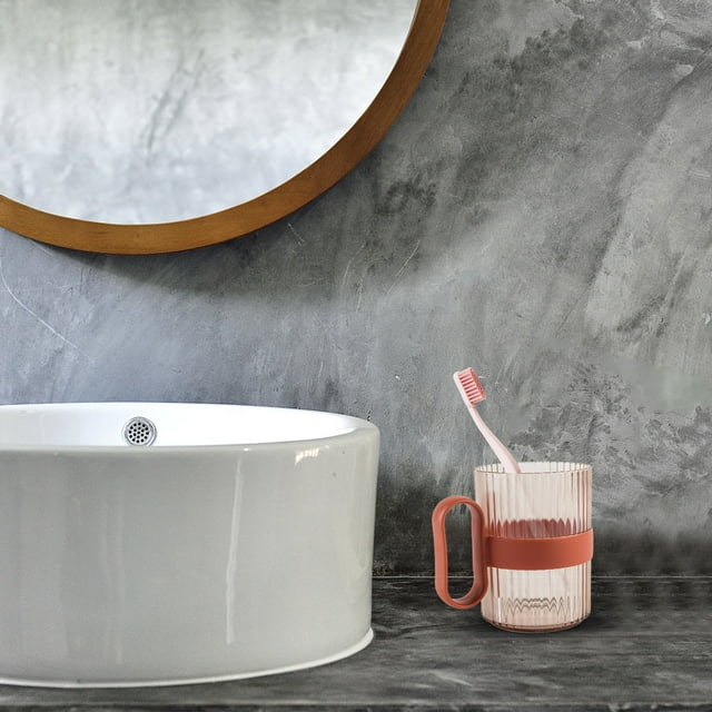 WHEANG Gobelet de Rince-Bouche Transparent en Plastique Rayé avec Poignée pour Salle de Bain