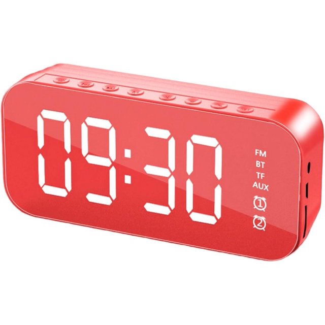 Cute Alarm Clock 4.2 Version Alarm Clock Handsfree Multifunctional ABS LED Digital Display Mirror Screen -Compatible Subwoofer Desktop Modern Bedroom Decor