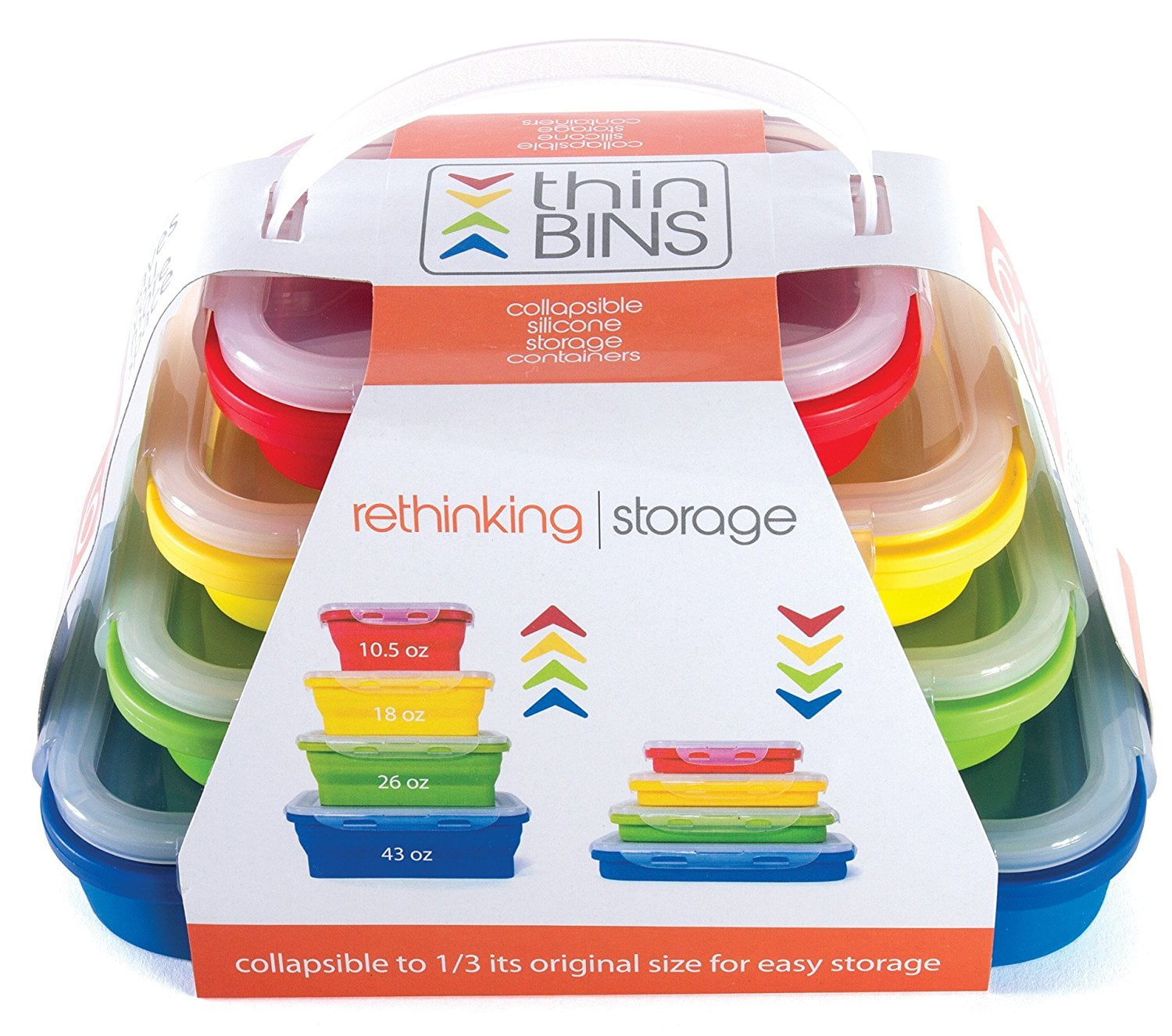 Thin Bins Set Of 4 Square Silicone Collapsible Food Storage Containers Bpa Free Microwave Dishwasher And Freezer Safe