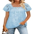 thumbnail image 1 of T-shirt pour Femmes à Encolure Carrée, Manches Courtes, Jacquard, Coupe Ample, Hauts d'Été, 1 of 5