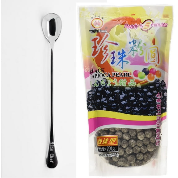 NineChef Bundle - WuFuYuan - Tapioca Pearl (Black) - Net Wt. 8.8 Oz One NineChef Spoon Per Order (1 Bag)