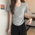 thumbnail image 1 of Camiseta de manga corta entallada con cuello redondo y cordón, sencilla y única, de corte entallado, a la moda, 1 of 6
