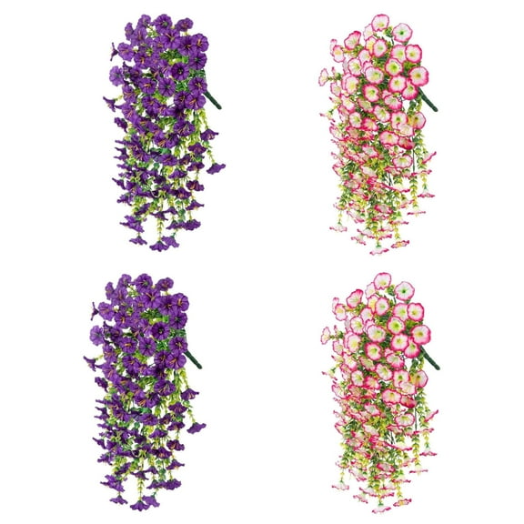 Bigking Artificial Hanging Flowers – Pack of 4 Petunias & Eucalyptus Silk Plants, 75cm Weatherproof Plastic Flower Decor for Outdoor & Indoor Use, Künstliche Hängepflanzen