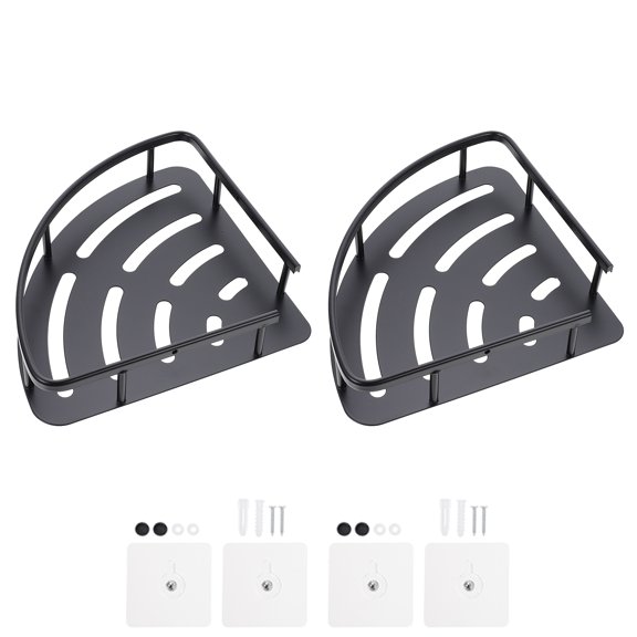 Set of 2 Black Aluminum Corner Shelves for Home Storage - , Nail-Free, Space-Saving Triangle Wall Organizers