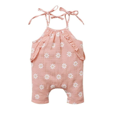 

YWDJ 3M-18M 0-12 Months One Piece Outfit Infant Girls Ruffles Floral Suspender Romper Jumpsuit Clothes Pink 100