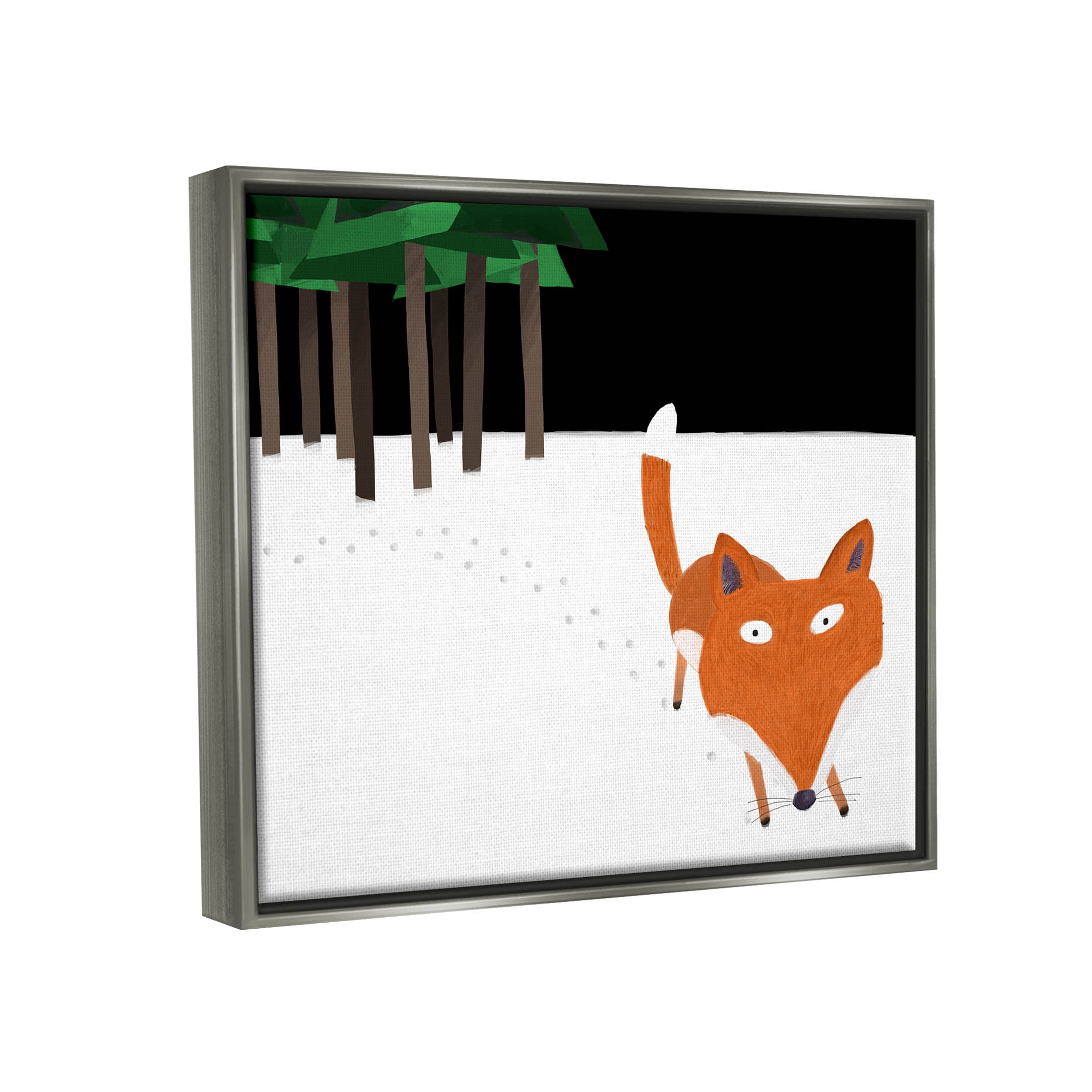 Stupell Industries Snowy Fox Paw Prints Graphic Art Luster Gray Floating Framed Canvas Print Wall Art, Design by Carla Daly
