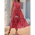 thumbnail image 4 of Women'S Maxi Dress Summer Sleeveless Bohemian Floral V Neck Tie Front Fringe Flowy Long Dress Vacation Beach Sundress Black & Red XL, 4 of 8