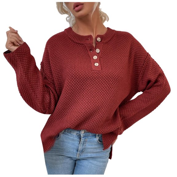 Lilgiuy Women's Casual Round-Neck Long Sleeve Tops Blouse,Red,4(S) Fall Clothes for 2022 Spring Winter