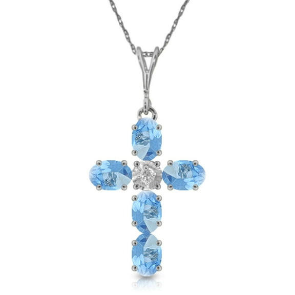 Galaxy Gold GG 14K White Gold 1.75 Carat Blue Topaz Cross Pendant Necklace - December Birthstone - Communication & Serenity - 16" to 24" - Fine Jewelry for Women