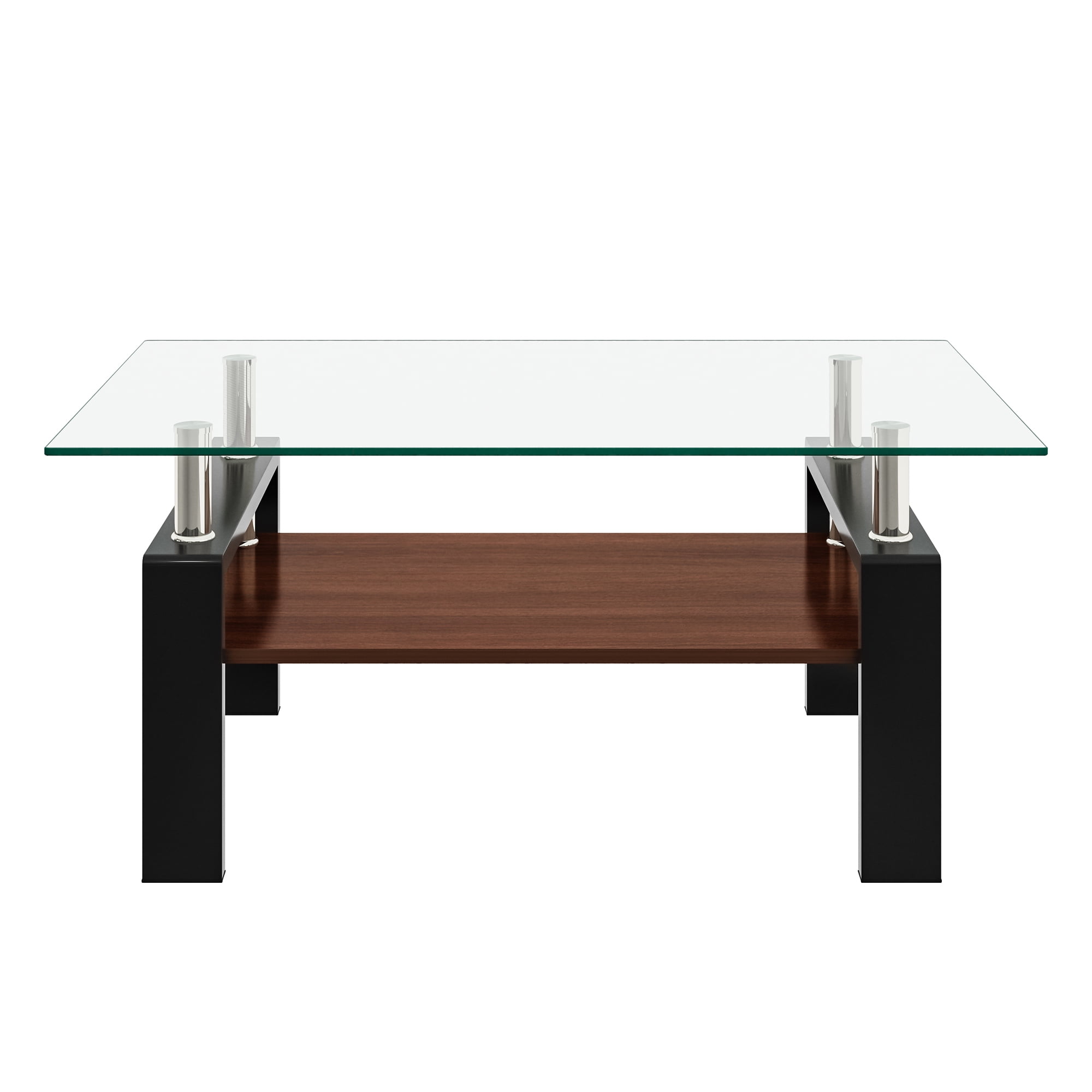 Euroco Rectangle Coffee Table, Tempered Glass Tabletop with MDF Layer, Modern Table for Living Room , Transparent Glass