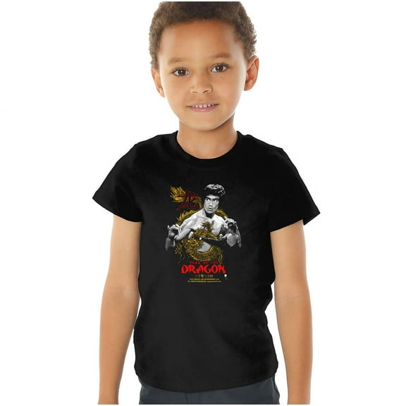 Bruce Lee Golden Year of the Dragon Kids T Shirt (3) for Youth Toddler Boys and Girls, Black