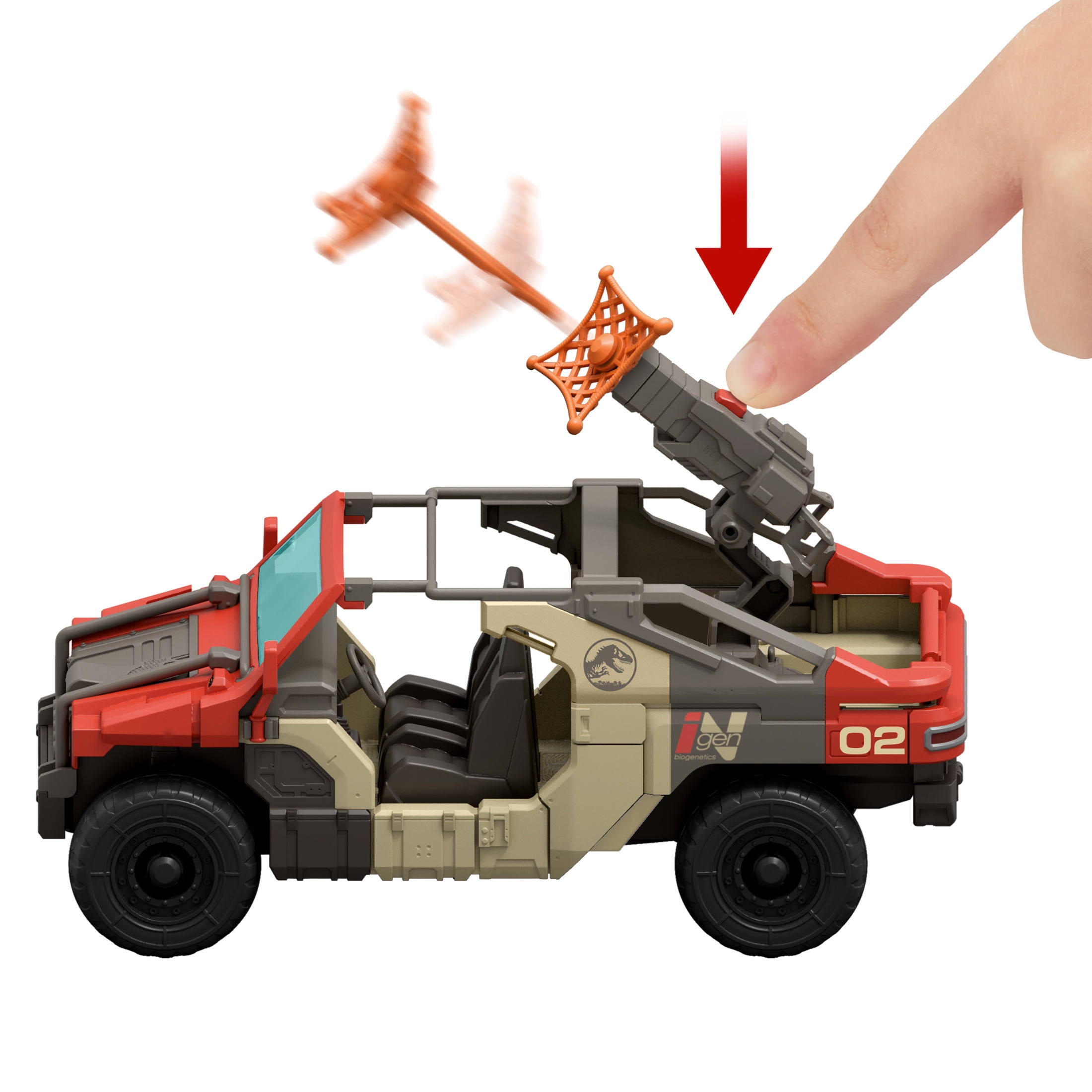 Jurassic World Rebirth Launch 'N Battle Vehicle with 1 Human & 1 Raptor Figure, Turret & Projectiles