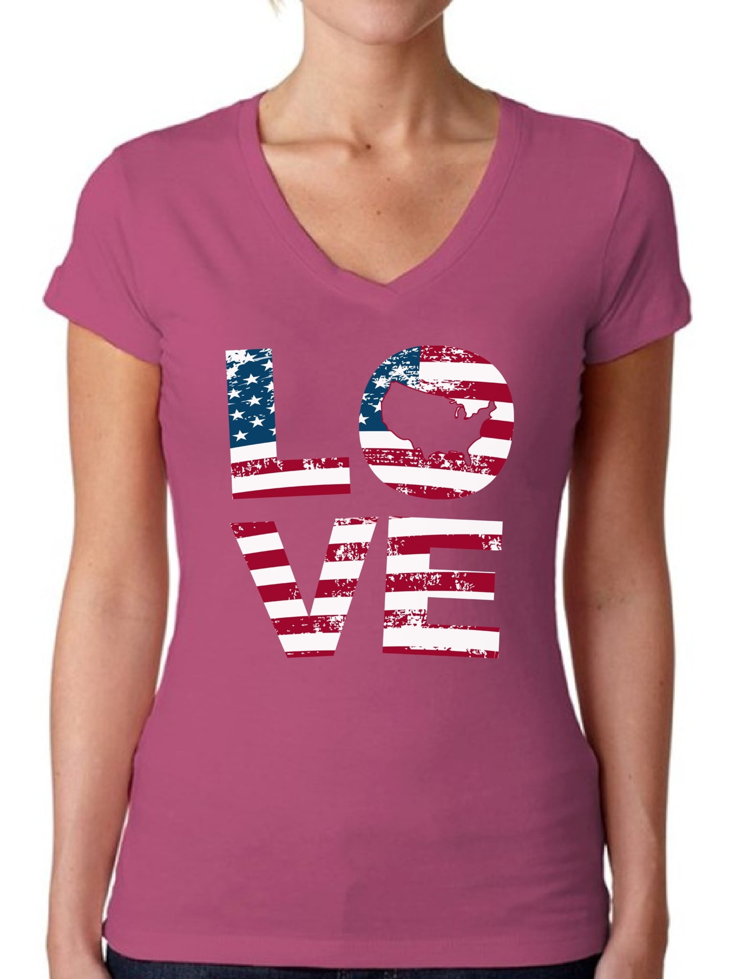 Awkward Styles Women's Love American Flag Vneck Tshirt USA Flag Stars