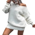 thumbnail image 3 of COUTEXYI Femmes hors Robe de Pull Épaule Manches Longues Robe en Tricot en Vrac Automne Mini Robe, 3 of 9