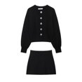 thumbnail image 3 of Conjunto de 2 piezas de falda minifalda acampanada informal de cintura alta negra de moda para mujer de HH TRAF Otoño + Chaqueta de suéter de punto delgada, 3 of 5