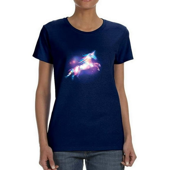 Unicorn In Neon Stars Shaped T-Shirt Women -Image by Shutterstock, Female Large