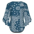 thumbnail image 6 of Blue Paisley Bandana Pattern Women's V-Neck Blouse With 3/4 Ruffled Bell Sleeves Casual Top Ladies Blouses, 6 of 7