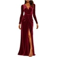 thumbnail image 3 of QATAINLAV Red Velvet Dresses for Women Slit Wedding Guest Bridesmaid Dress Long Sleeve Bodycon Maxi Formal Dresses M, 3 of 10