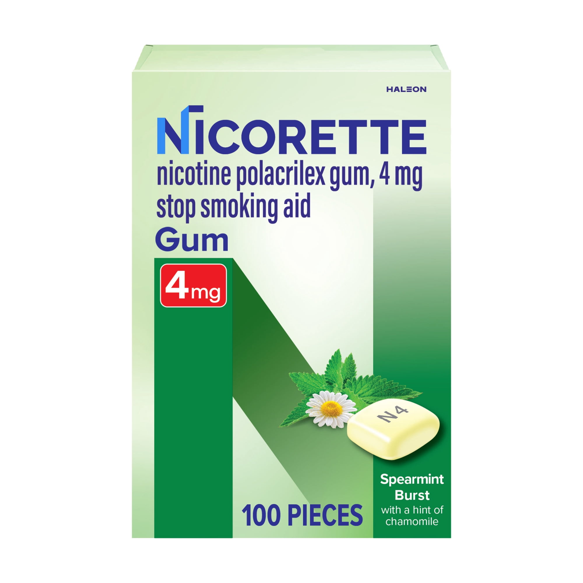 Nicorette Nicotine Gum, Stop Smoking Aids, 4 mg, Spearmint, 100 Count