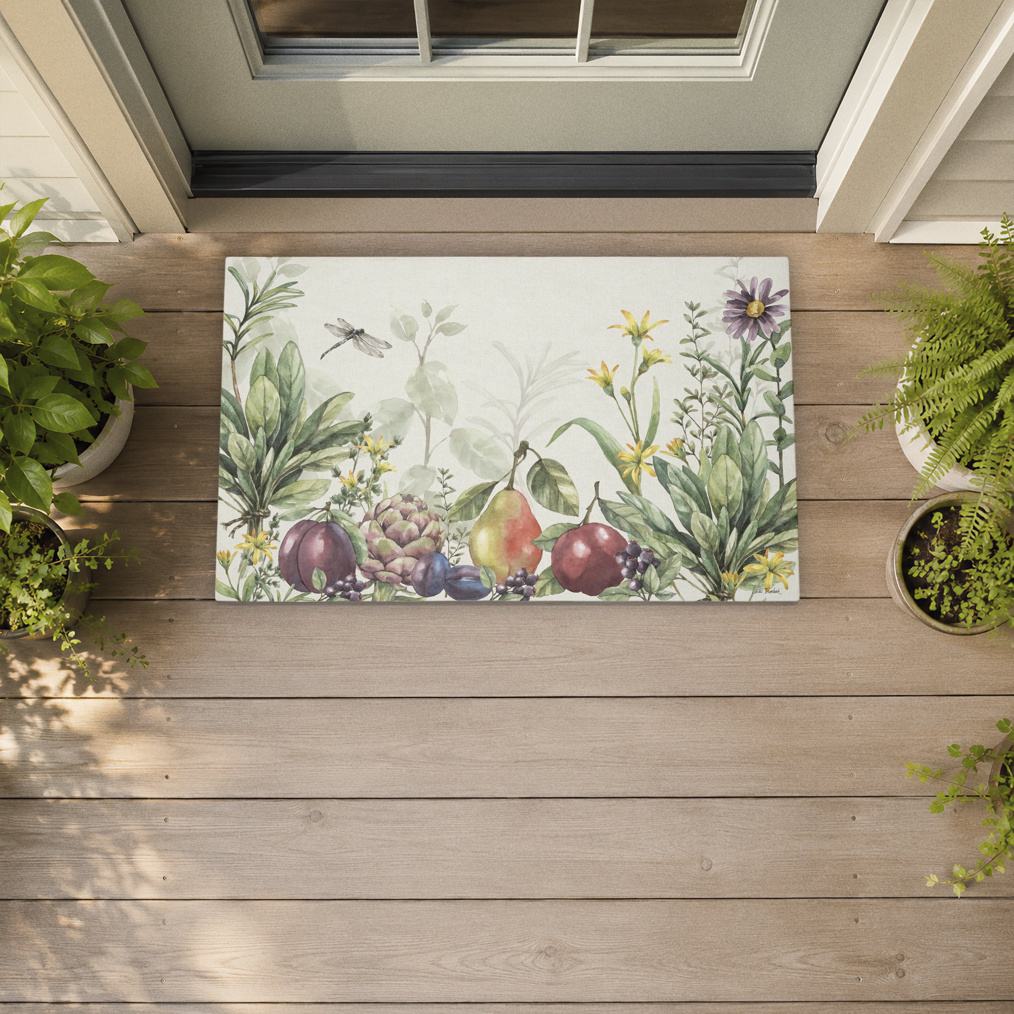 Stupell Industries Illustrated Garden with Dragonfly Printed Outdoor Door Floor Mat, design by Leslie Trimbach