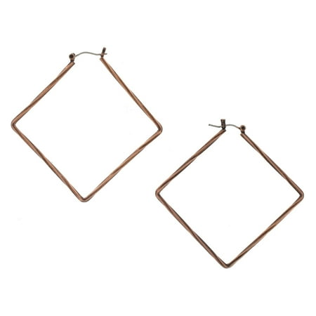 - Copper Ox Tone Square Shaped Pierced Hoop Earrings 2 1/2