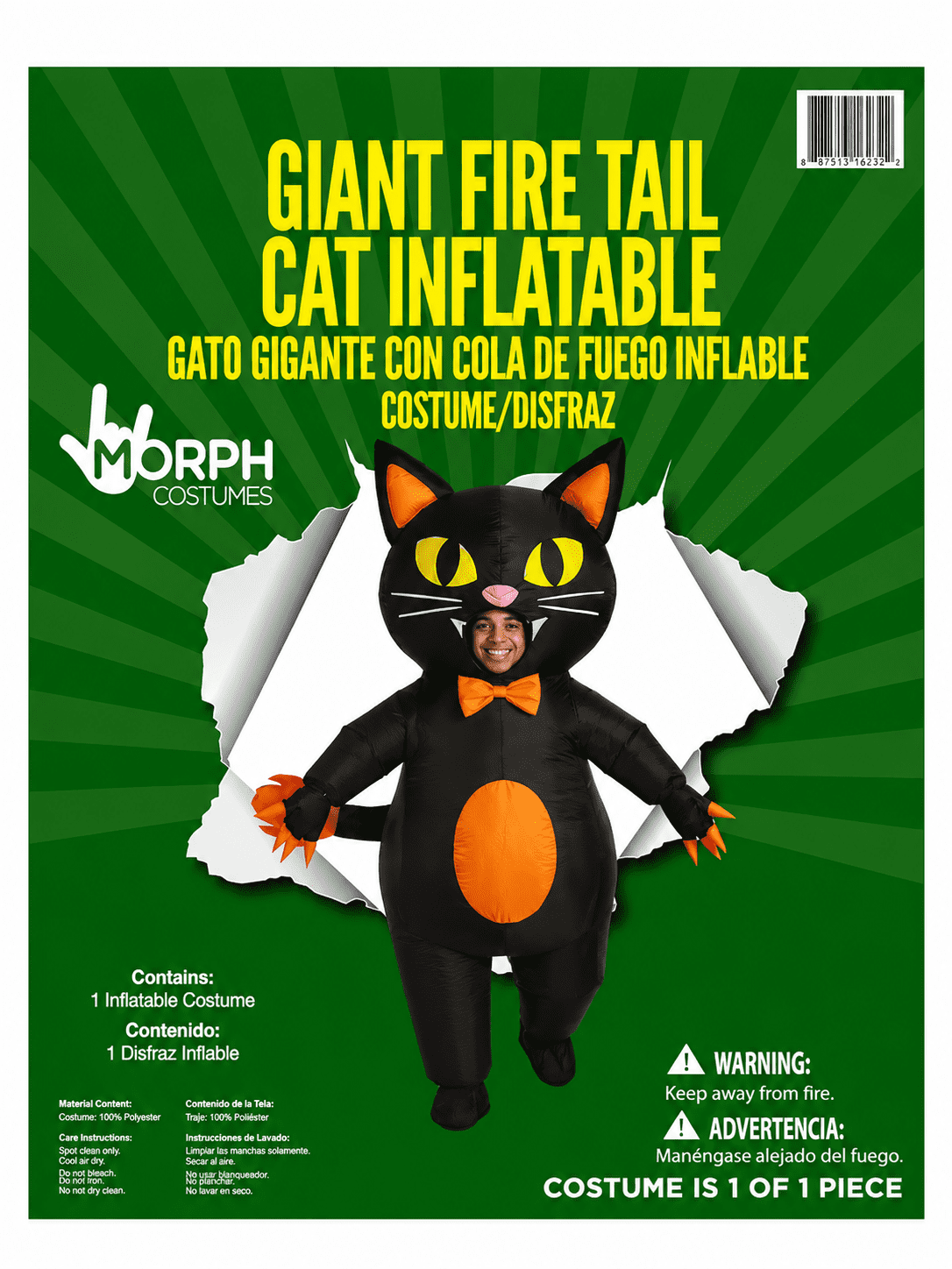 Giant Fire Cat Inflatable Halloween Costume for Adults, Adult Size S-XL (28-42), by Morph Suits