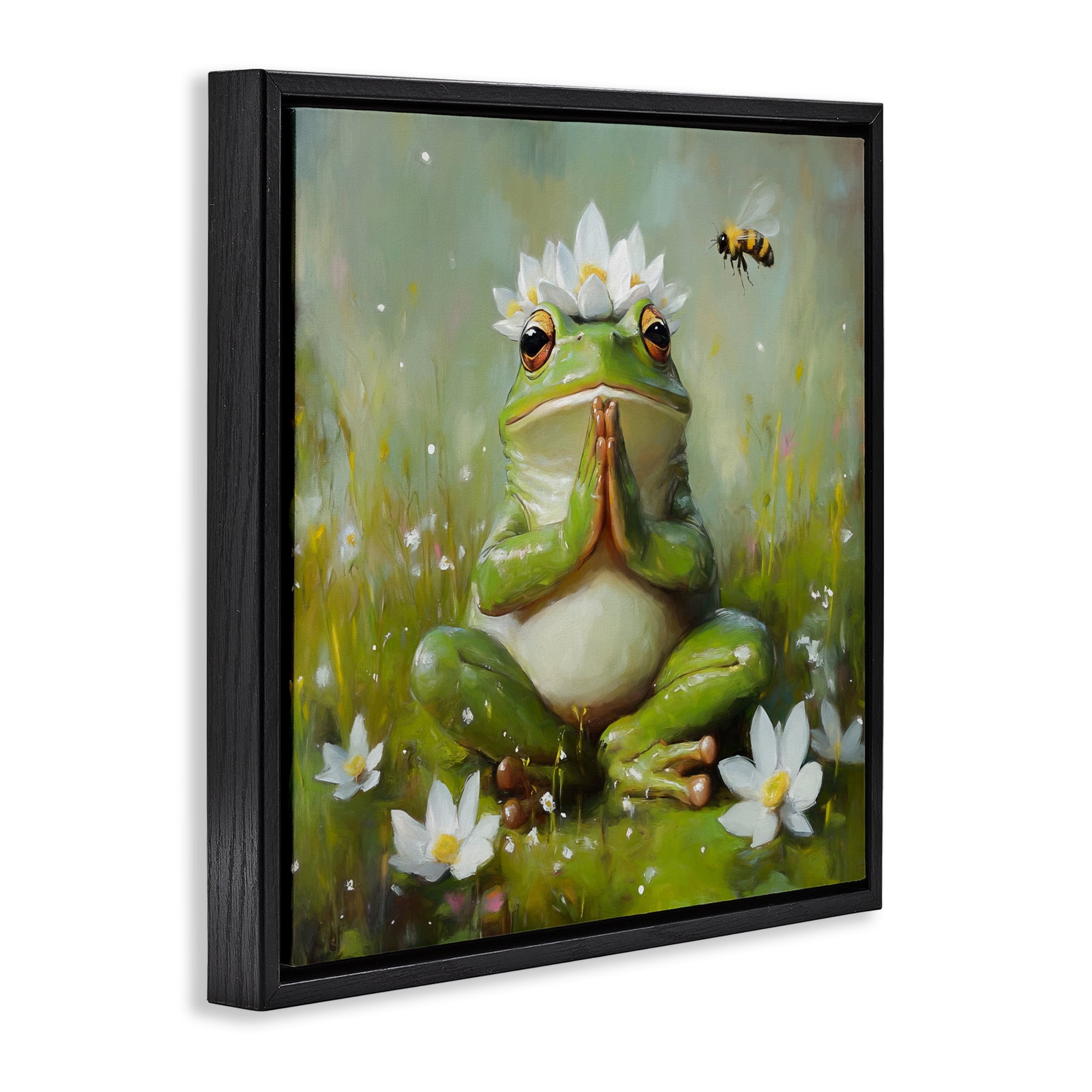 Stupell Industries Buddha Bullfrog Meditation Black Framed Floater Canvas Wall Art, design by Tina LeCour