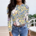 thumbnail image 4 of ASDFVBKG Womens Easter Tops Fashion Crew Neck Basic Long Sleeve Rib Fitted Pullover Ribbed Bunny Floral Printed Comfortable Outfits Clothing Blue M, 4 of 6