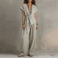 thumbnail image 5 of VBVC Women's Wrap Tie 2 Piece Work Set,Short Sleeve Top and Wide Leg Pants For Women, Ladies' Breathable Summer Loungewear With Pockets,Gray,S-3XL, 5 of 8