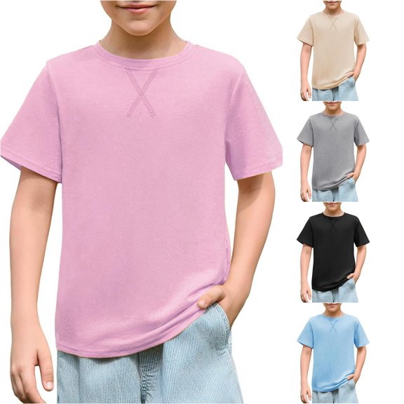 Boys T Shirts Tween Summer Crewneck Short Sleeve Tshirts Fashion Casual Tees 3 14 Years Youth Boys Cut off Shirts 13-14 Years