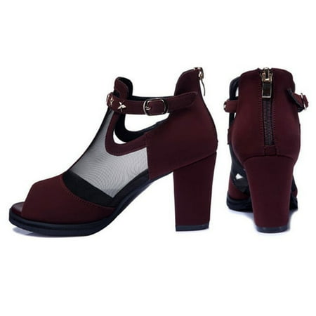 

Woman s Chunky Heel Shoes with Non-slipped Soft Stylish Rivets for Outdoor School Performances 36 Red