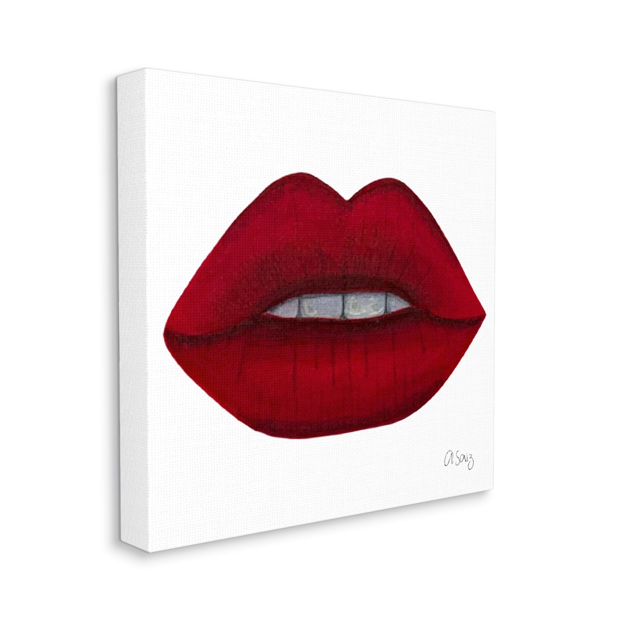 Stupell Industries Red Lips on White Beauty & Fashion Painting Gallery Wrapped Canvas Print Wall Art, 24 x 24
