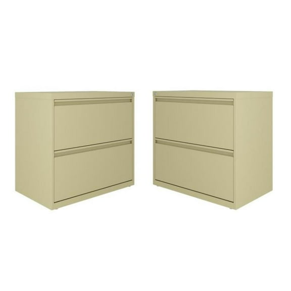 Home Square 2 Drawer Metal Lateral Filing Cabinet Set in Putty/Beige (Set of 2)