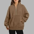 thumbnail image 2 of YDFCWXW Women's Half Zip Oversized Sweatshirts Fleece Quarter Zipper Pullover Hoodies 2025 Neck Fall Workout Jacket Brown, XL, 2 of 7