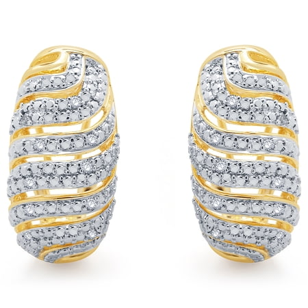 Arista 1/4 Carat Diamond Raw Waves Fashion Hoop Earrings in 14K Yellow Gold Tone over Brass (I-J, I3)