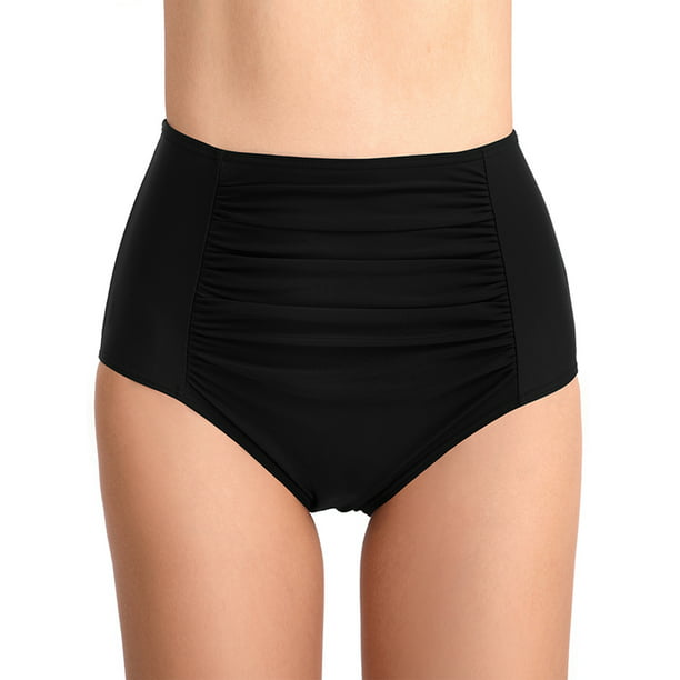 Plus Size Women High Waist Bikini Tankini Bottoms Swim Briefs Ruched Beachwear Swimwear Bath Pants Bathing Suit Tummy Control Black XXL - Walmart.com