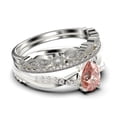thumbnail image 2 of Gorgeous Art Deco 2.25 Carat Pear Cut Morganite And Diamond Moissanite Engagement Ring, Two Matching Band, Twisted Band Wedding Ring In 925 Sterling Silver With 18K White Gold Plating Gift For Her, 2 of 4