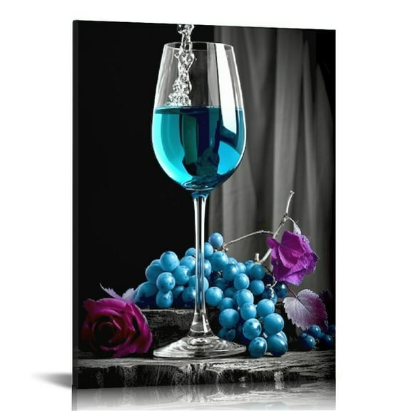 MLJA Wine Glass Wall Art Turquoise Wall Decor for Kitchen Teal Decor Modern Posters Dining Room Black and Gray Casks Pictures Drink Artworks Family Bar Living Room Home Decoration
