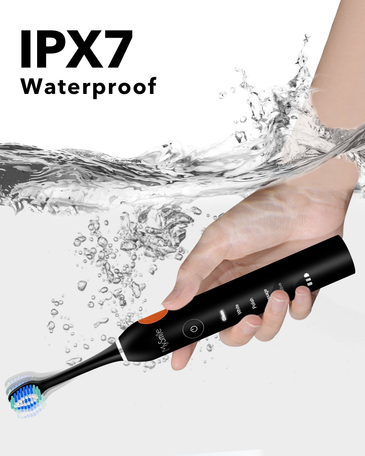 MySmile Rechargeable Sonic Electric Toothbrush for Adults, Enamel Safe Toothbrush, 6 Replace Heads 5 Deep Cleaning Modes, Black