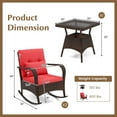 thumbnail image 3 of Costway 3 PCS Rocking Bistro Set with Removable Cushions & Tempered Glass Top Coffee Table Red, 3 of 10