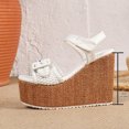 thumbnail image 6 of Rokment Extra Chunky Heeled Platform Dressy Sandals for Women 2026 Fashion Casual Buckles Braided Leather Ultra Wedge High Heels Dress Shoes Summer Vacation White Size 7, 6 of 6