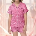 thumbnail image 2 of REDARER Girls Glitter Print Pajama Set Short Sleeve Button Down Soft Sleepwear Comfortable Nightwear for Kids Homewear,2-3 Years, 2 of 5