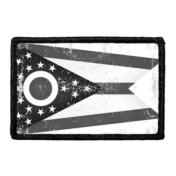 Ohio State Flag - Black and White - Distressed - Removable Patch