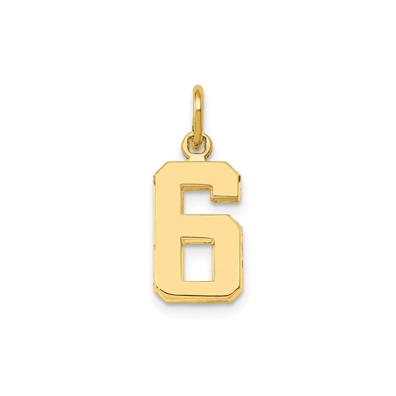 14k Yellow Gold Number 6 Pendant Charm, Block Style Unisex Jewelry for Men or Women, Solid Gold Numeric Necklace for Sports, Custom Keepsake, Date or Numerology Symbol